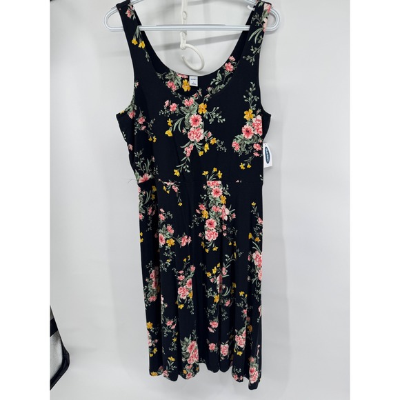 Old Navy Black Floral Print Sleeveless Dress Casual Sundress Women's L - Picture 1 of 6